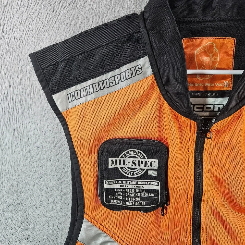 Icon Motorsports Mil Spec Mesh Vest Mens Regular Orange Black Reflective Safety